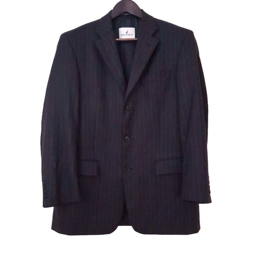 NAUTICA Charcoal Grey 100% Wool Men's Pinstripe Blazer Nelson Made in Canada 40R